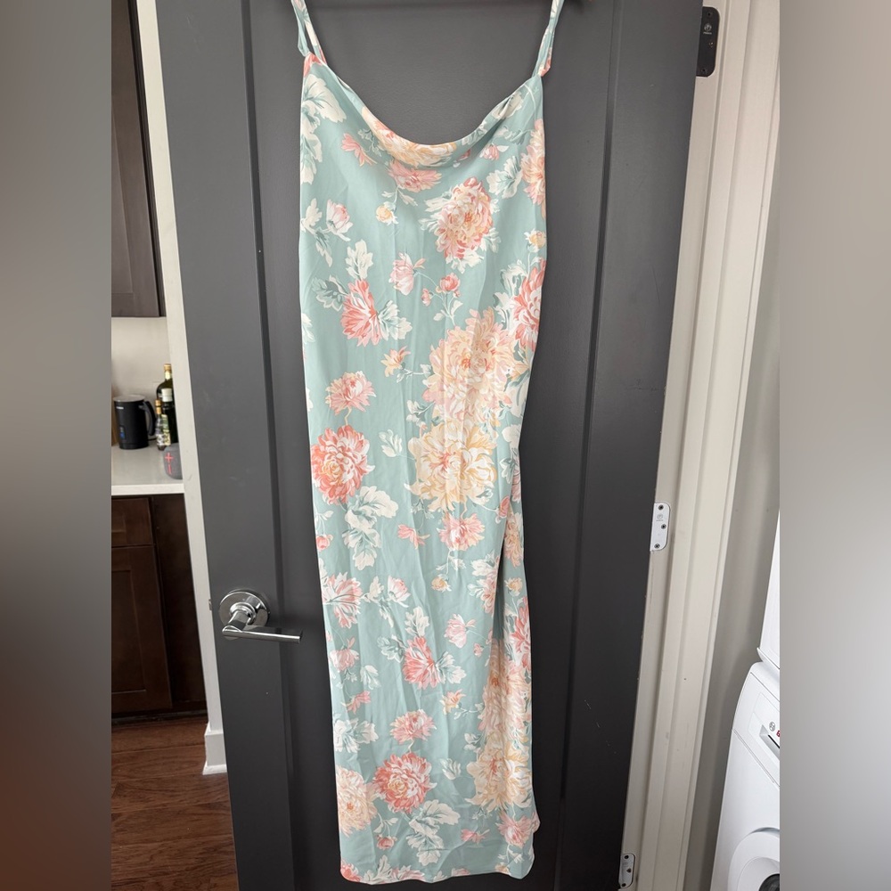 Floral Slip Dress - Mint Green and Peach